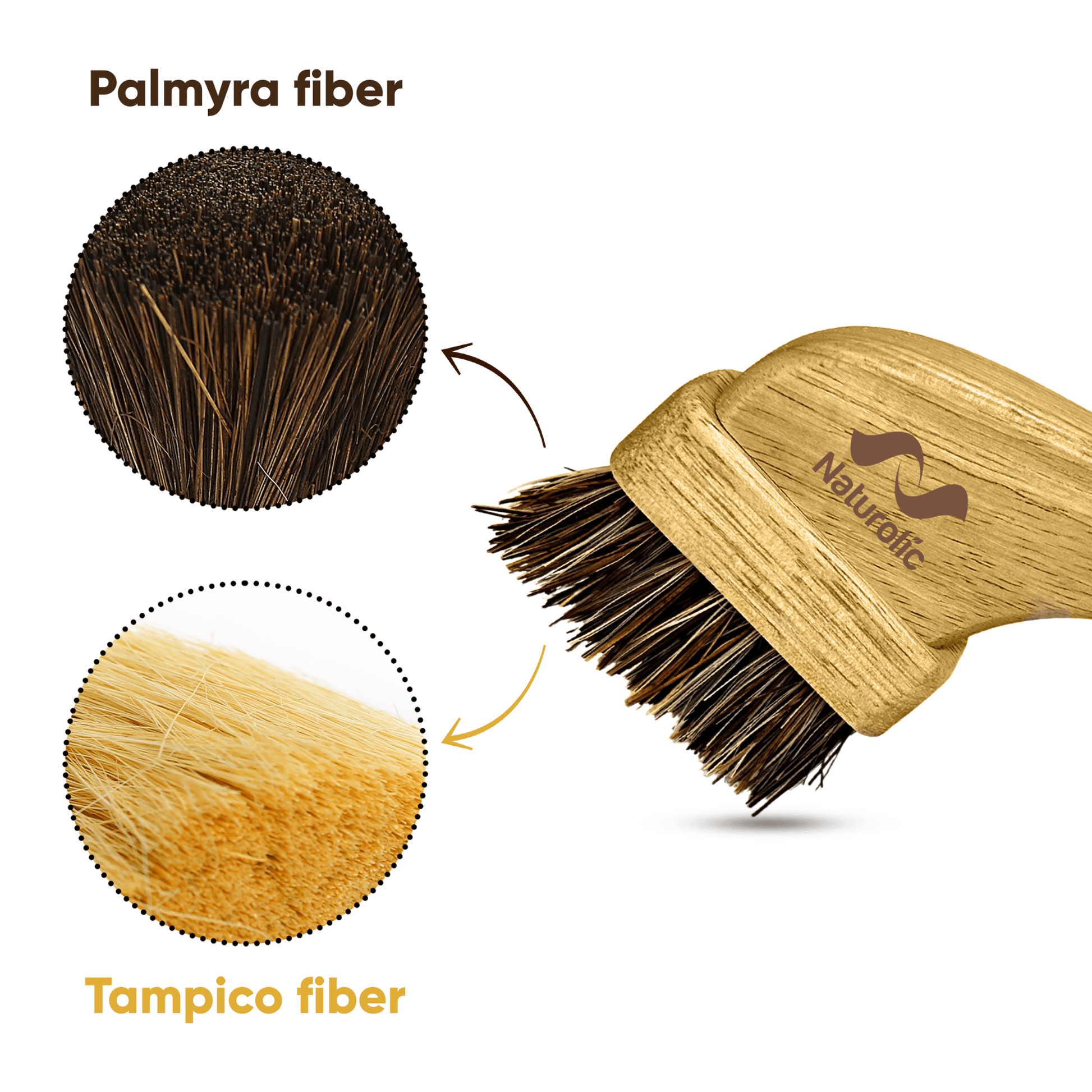 All-natural grout brush showing palmyra and tampico fibers for effective cleaning.