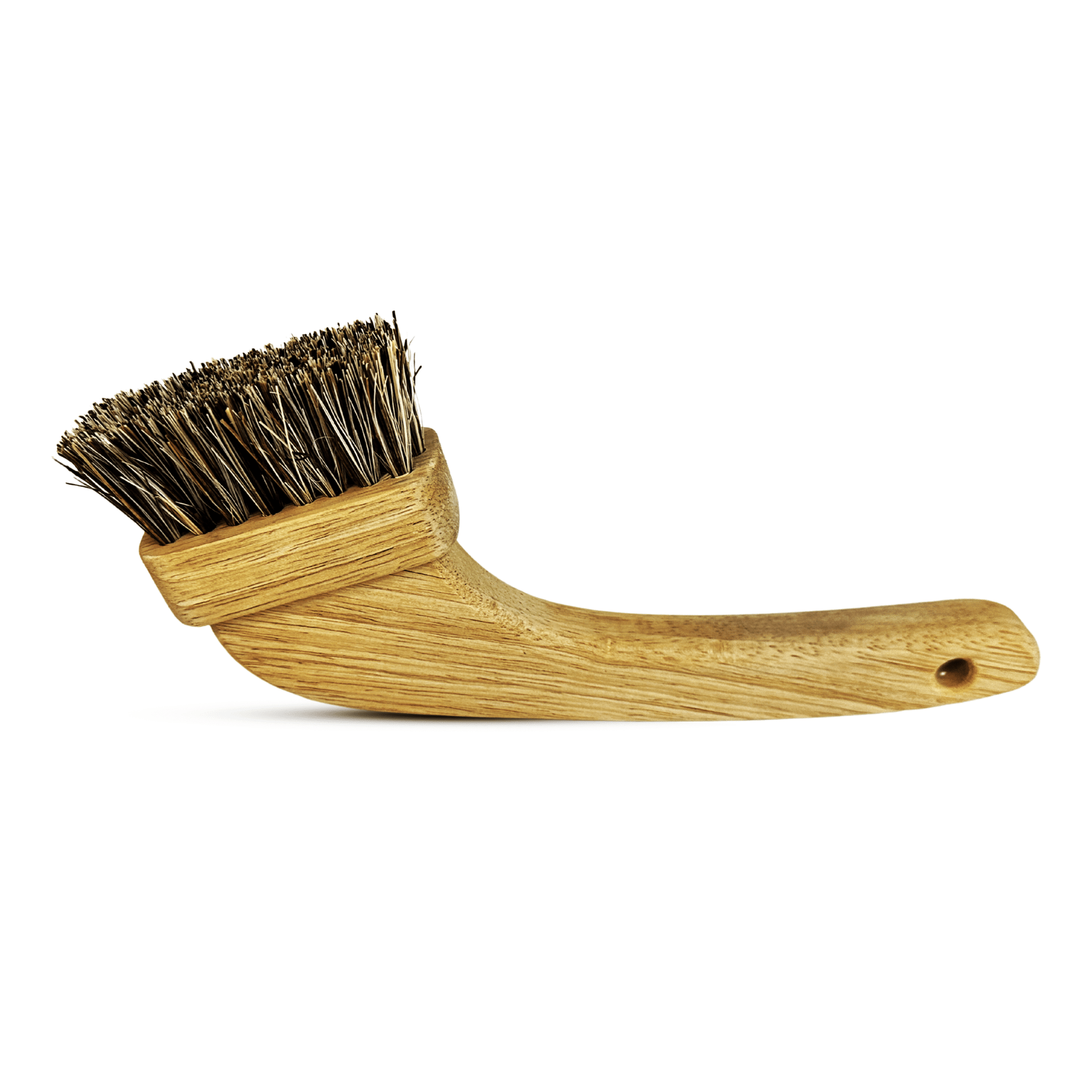 All-natural grout brush made of rubber wood and natural fibers for effective tile cleaning.