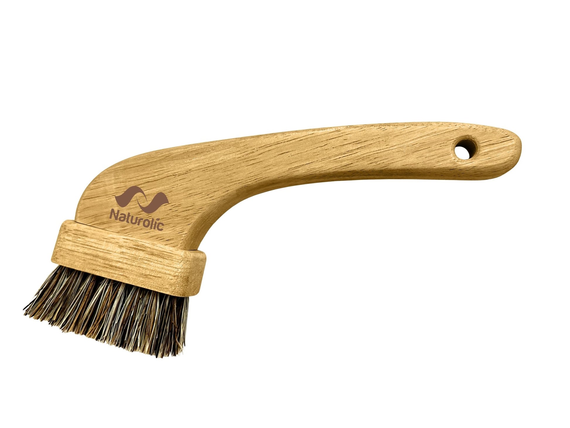 All-natural grout brush made of rubber wood and natural fibers for effective cleaning.