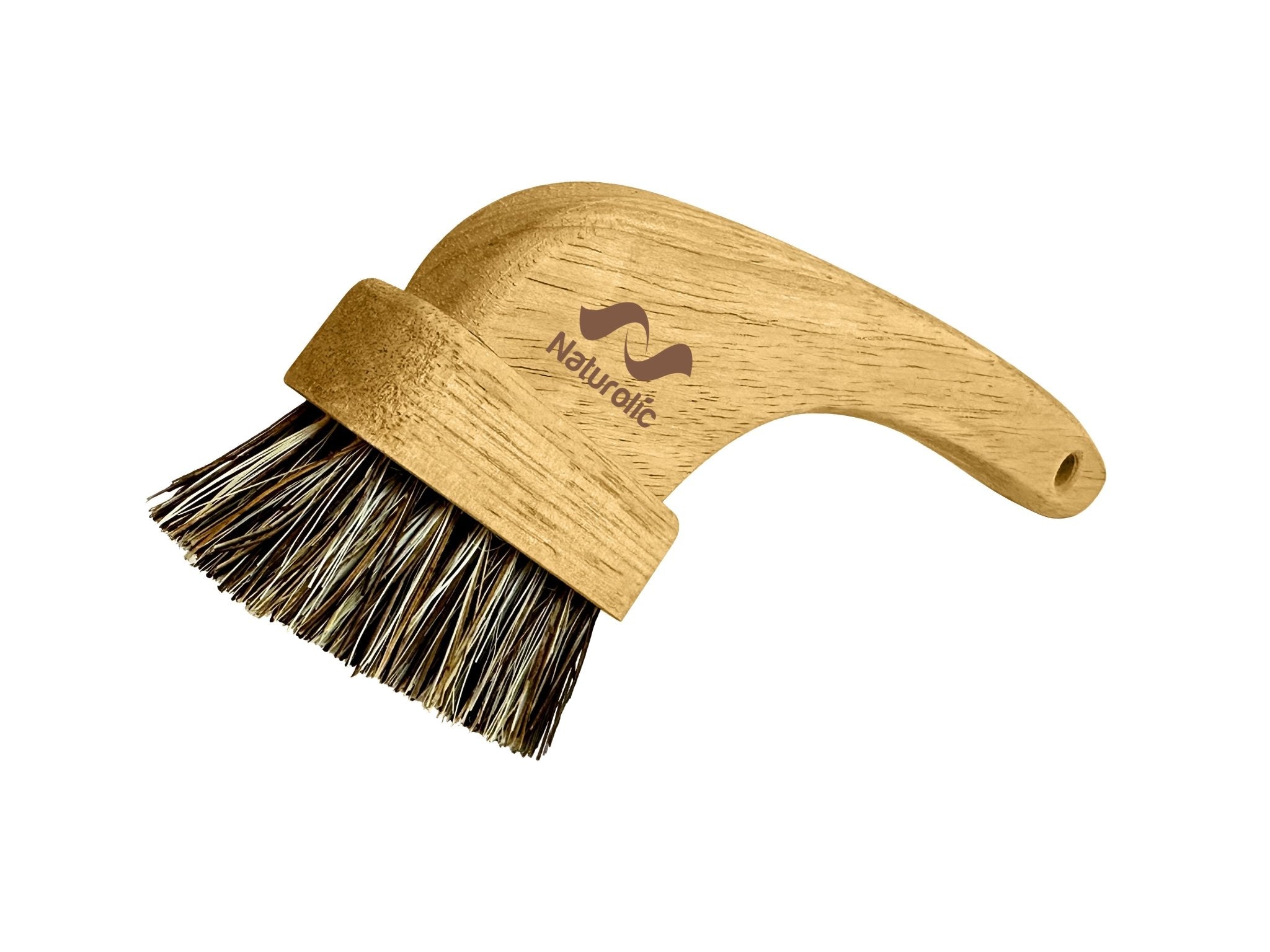 All-natural grout brush by Naturolic with a comfortable wooden handle and natural fibers for effective cleaning.